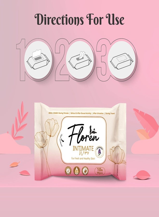 Floren Lavender Intimate Wipes Protects Against Odour, Dryness, Itchiness & Irritation, Balances pH, for Daily Use, Dermatologically Tested (10 Wipes) - Pack of 4 - Image 4